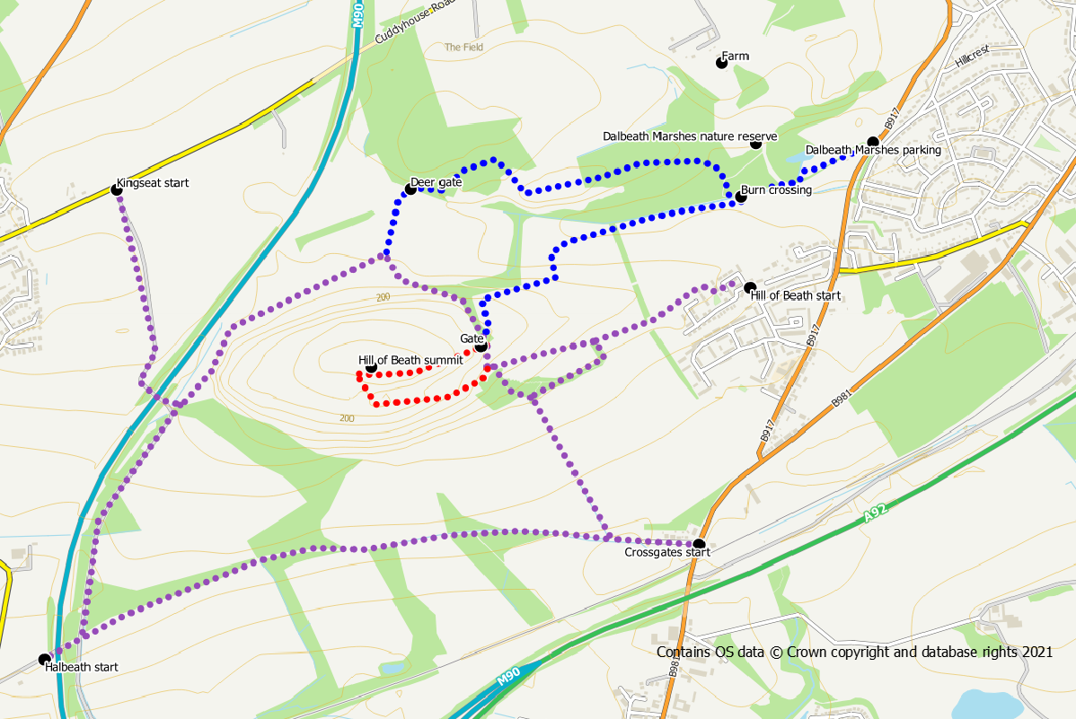 Hill of Beath and Dalbeath Marshes route map
